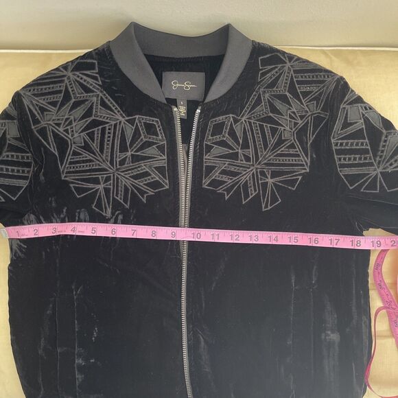 Jessica Simpson Black Velvet Embroidered Bomber Jacket Size S - Picture 4 of 8